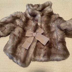 Juicy Couture Kids Faux Fur Coat with Bow - Tan